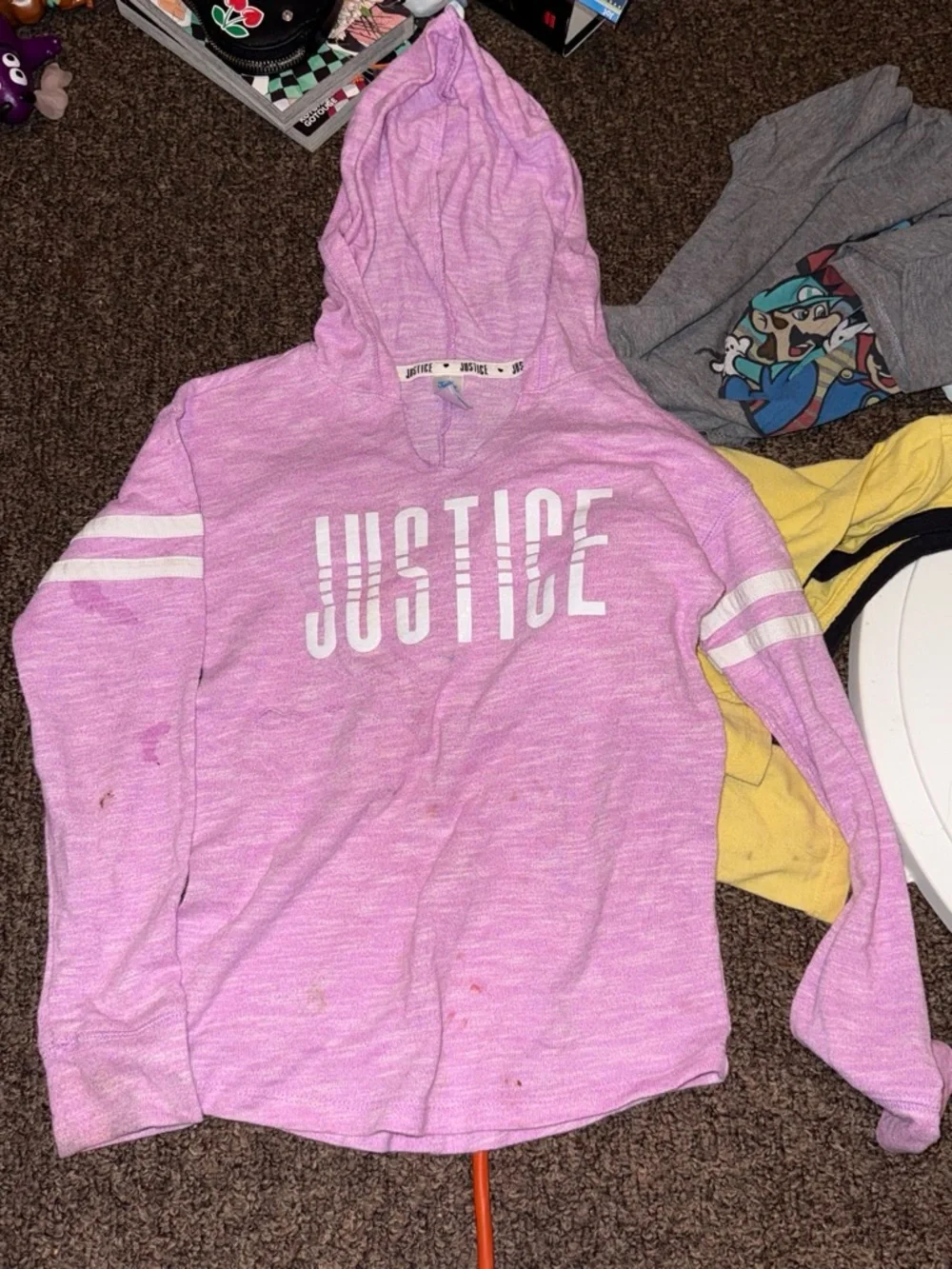 Justice Pink Hooded Long Sleeve Shirt with White Logo